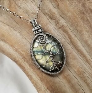 Handmade Tree of Life Labradorite Wire-Wrapped Pendant Necklace